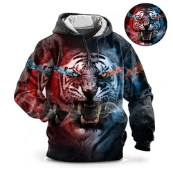 Hoodie 3d Tiger Harajuku Print Pullovers 2024 New Men's Hooded Sweatshirts Oversized Casual Male Clothing Long Sleeve Boys Tops