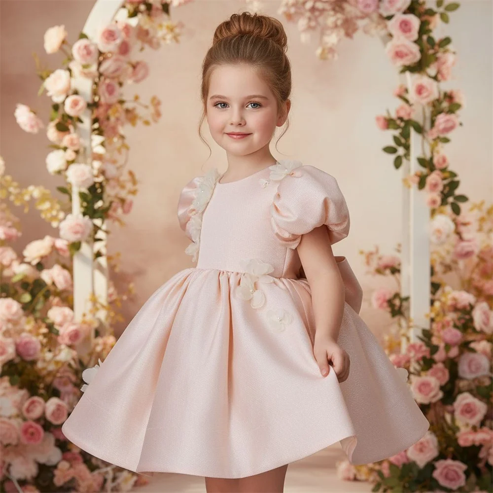 robe-de-princesse-en-satin-avec-nœud-et-fleurs-pour-bebe-et-enfant-robe-de-premiere-communion-robe-de-bal-robe-de-fete-de-mariage-avec-pareo-robe-d'anniversaire