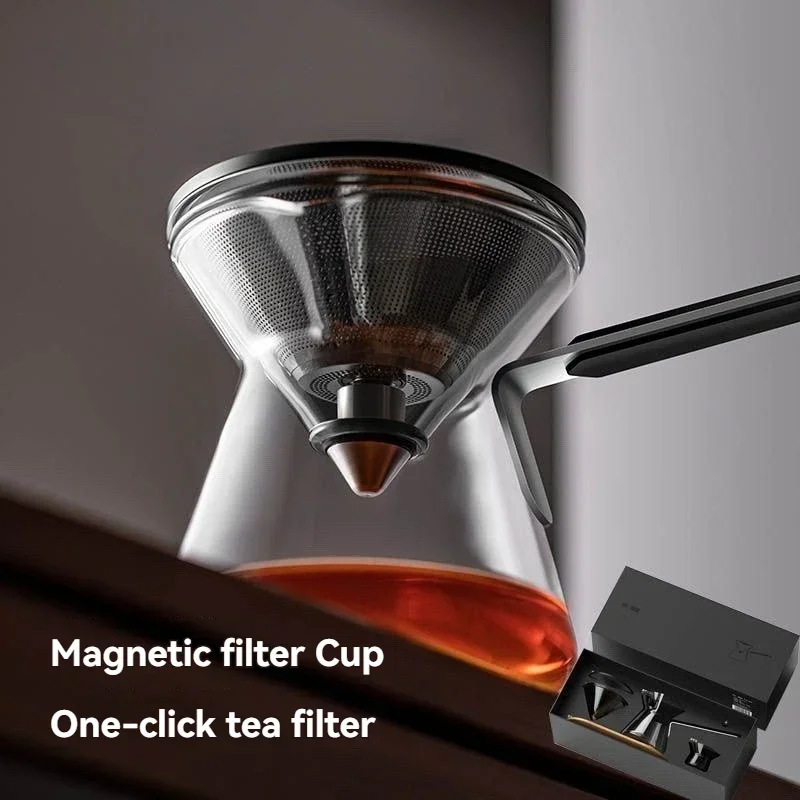 طقم شاي زجاجي مغناطيسي أنيق، فلتر من الفولاذ المقاوم للصدأ، مقبض طويل، مضاد للحرق، شاي زجاجي عالي الجودة، فصل المياه، هدية لمحبي الشاي