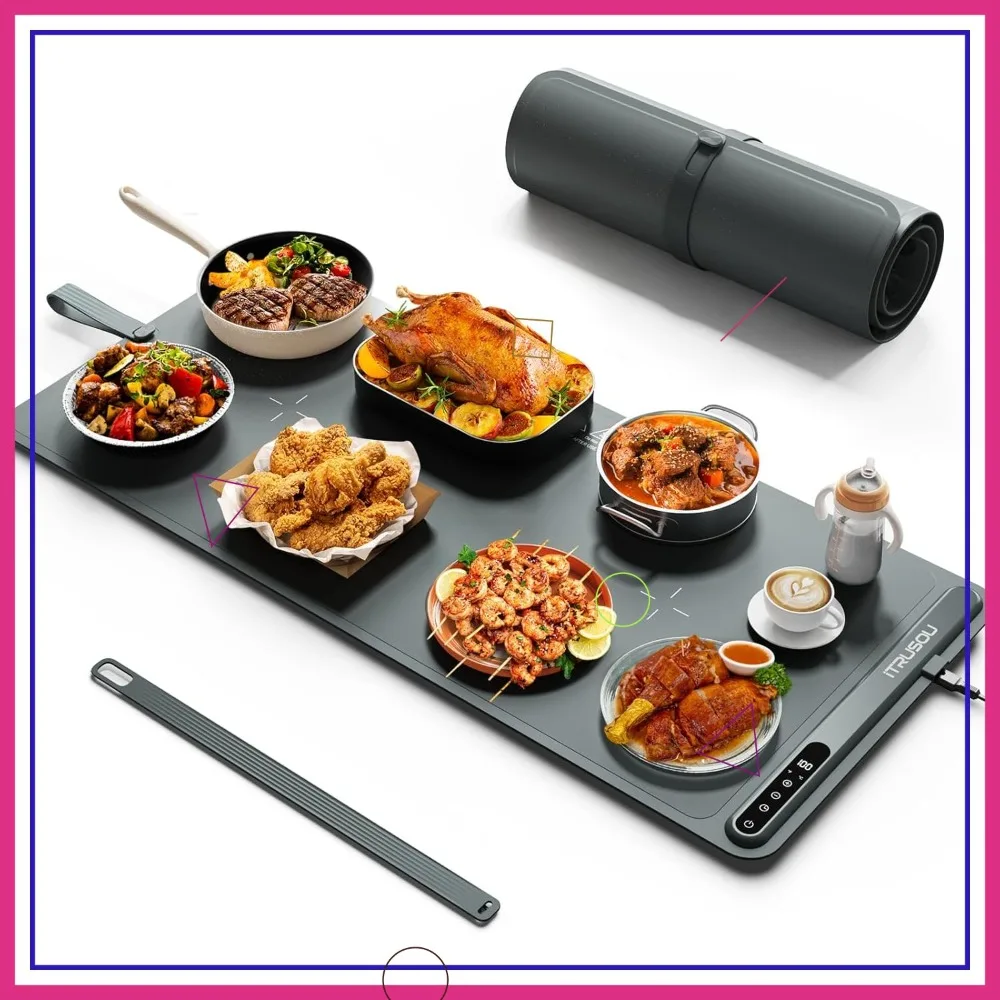 

Electric Warming Tray 35x16 in, Large Food Warmer with 7-Level Temp & 99H Timer, 500W Rollable Mat for Buffet