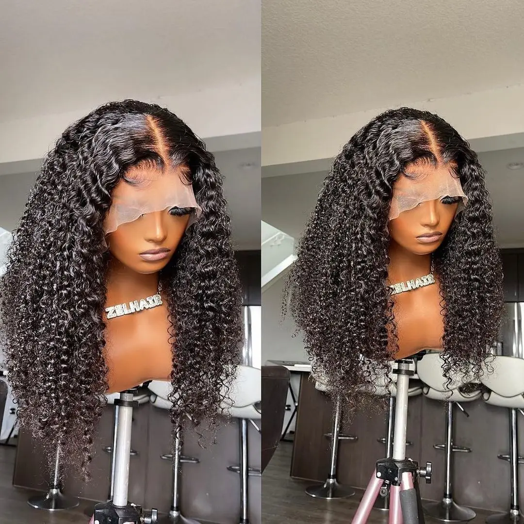 

Brazilian Kinky Curly Human Hair Wigs Pre Plucked 13x4 Lace Frontal Wig Remy Hair Deep Curly Lace Front Wigs Bleached Knots