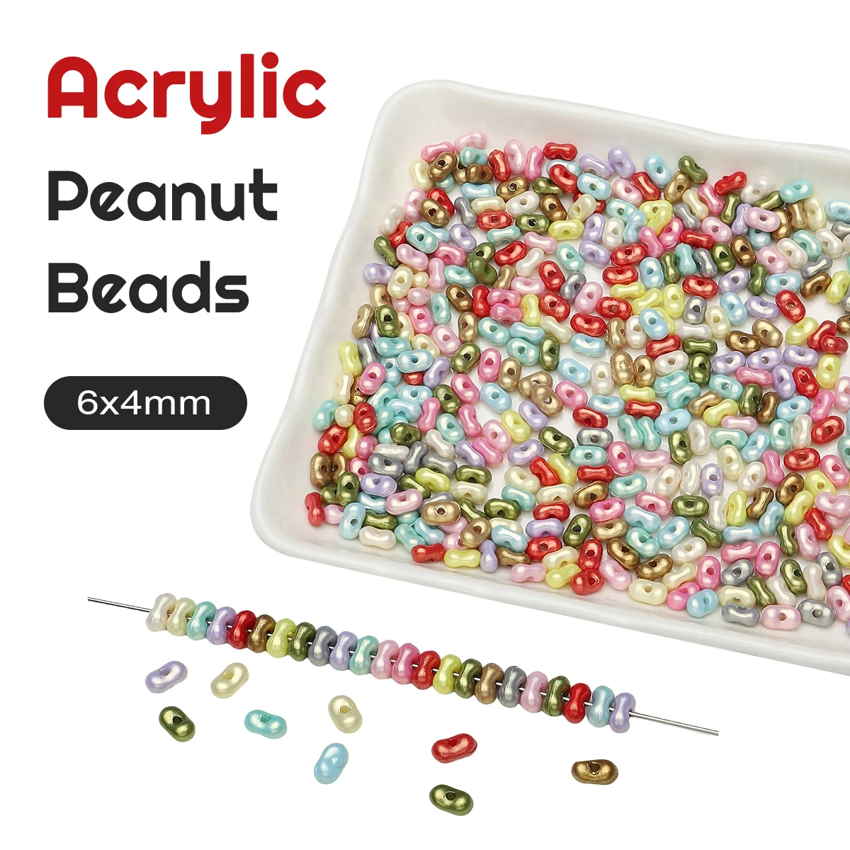 6x4mm Acrylic Peanut Beads Pearlescent Multicolor 1mm Hole 5g/Bag ≈100pcs Loose Beads for DIY Jewelry Bracelet Necklace Making