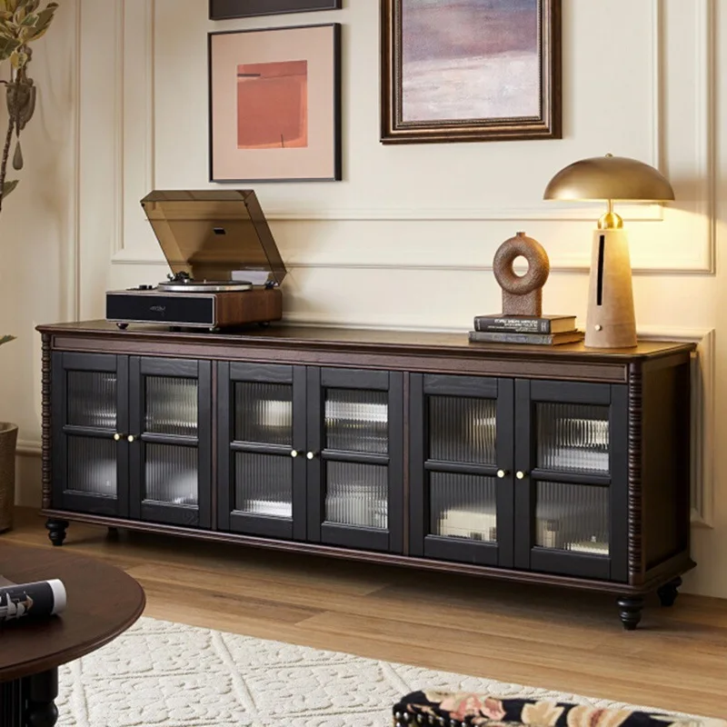 

French retro solid wood TV cabinet coffee table combination high-end TV cabinet storage locker American light luxury style