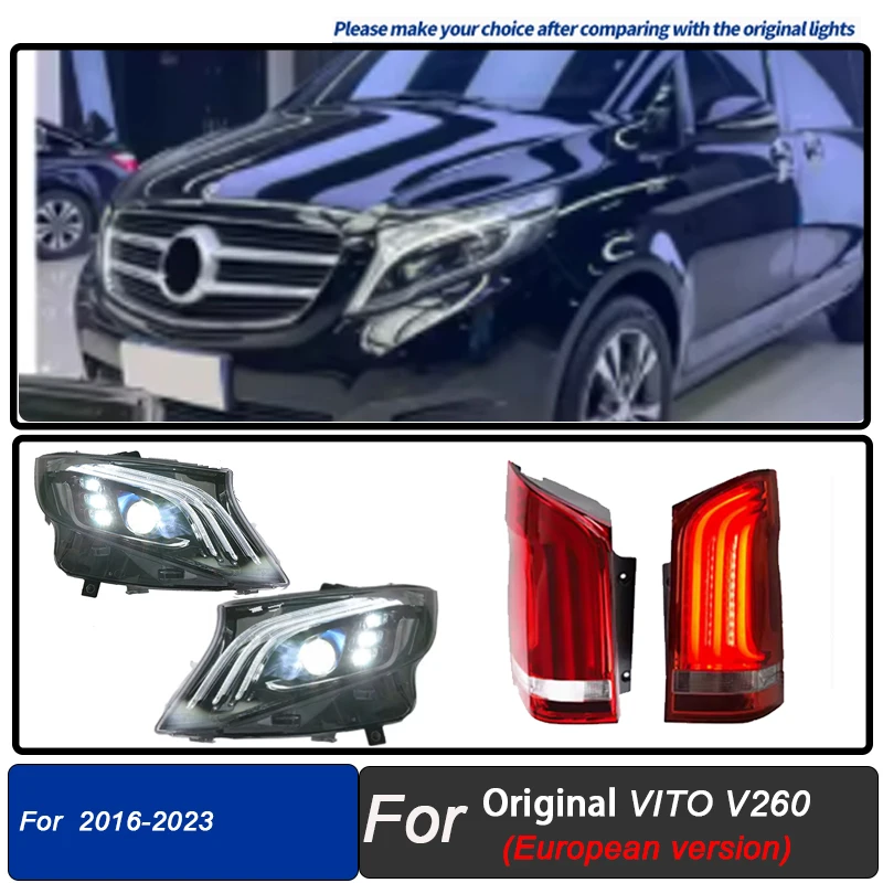 Led Koplampen + Led Achterlichten Montage Voor Mercedes Benz Vito W447 2016-2024 Halogeen Upgrade Full Led Voor achterlichten