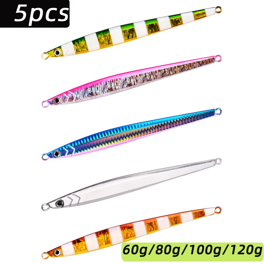 

5pcs Metal Jig 60g 80g 100g 120g Artificial Bait Off Shore Fast Sinking Jigging Spoon Fishing Lure Super Hard Saltwater Tackle