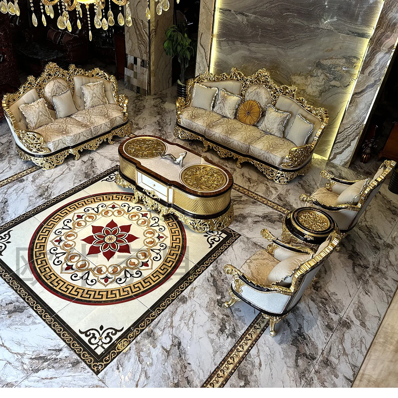 

Solid Wood Court Classical Living Room Furniture Painted Handmade Solid Wood Carving French Sofa