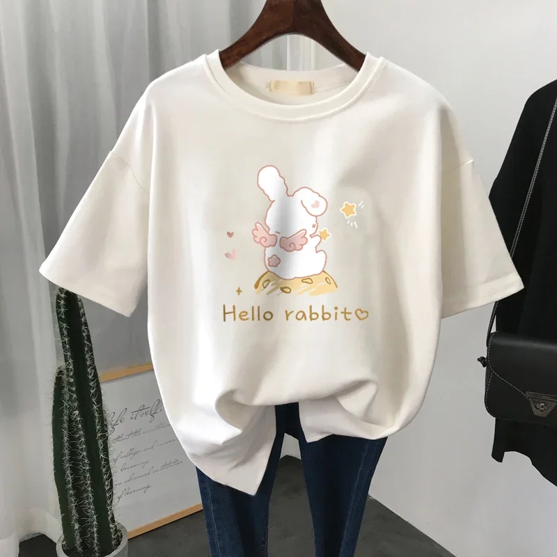 EBAIHUI – t-shirt à manches courtes et col rond pour femmes, 100% coton, surdimensionné, avec dessin animé imprimé, L-6XL