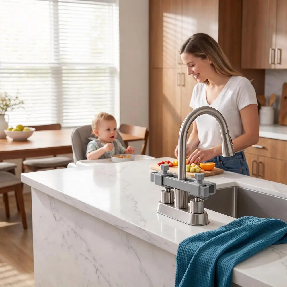 Easy Install Faucet Stopper Adjustable Faucet Handle Lock for 2-handle Sinks Child Pet Proof Water Control Restraint for Kitchen