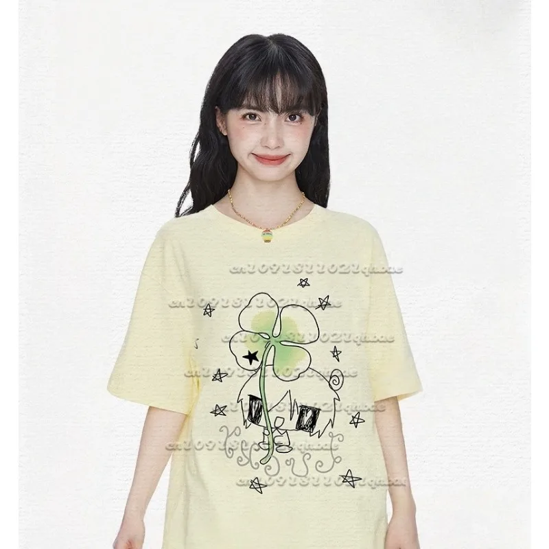 

Japanese Lucky Clover 3D Printed Short Sleeve T-shirt for Women 2025 New Summer Breathable Quick Drying Top