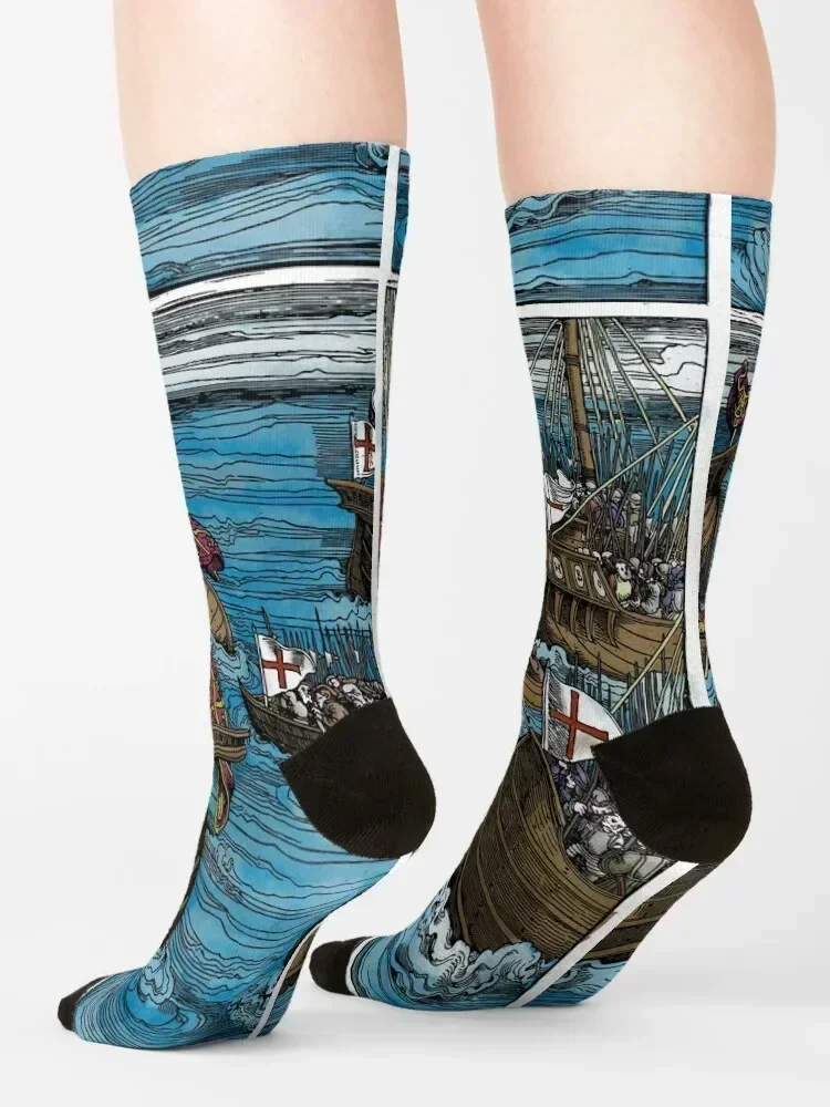 Woodcut - naval battle Socks aesthetic gym funny gift winter gifts Men Socks Luxury Brand Women's