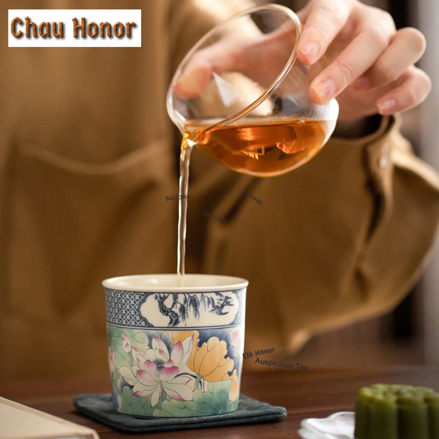 Chinese Lotus Pond Moonlight Teacup Boutique Tea Bowl Tea Pair Tea-tasting Fragrance Cup Jianzhan Master Cups Drinkware Craft