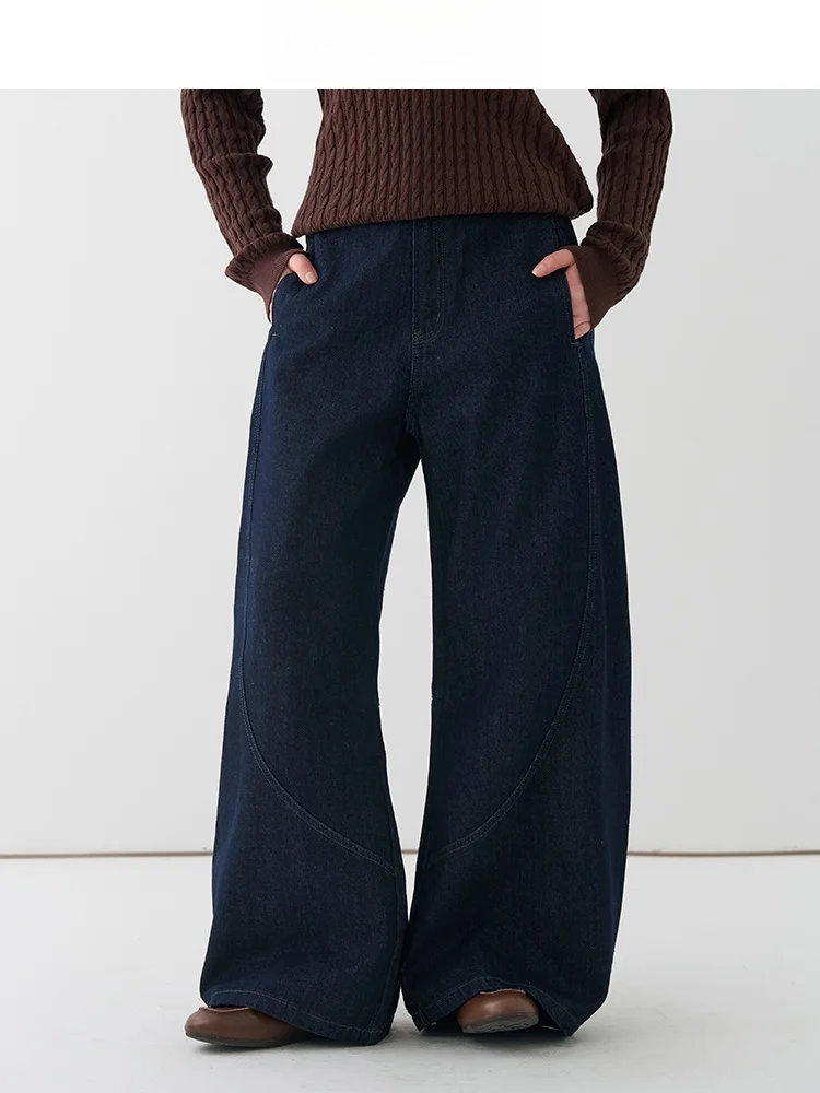 

Американские ретро-джинсы с высокой талией и широкими штанинами для женщин, весенняя новинка, утягивающие, свободные брюки-кюлоты из смесового хлопка на молнии