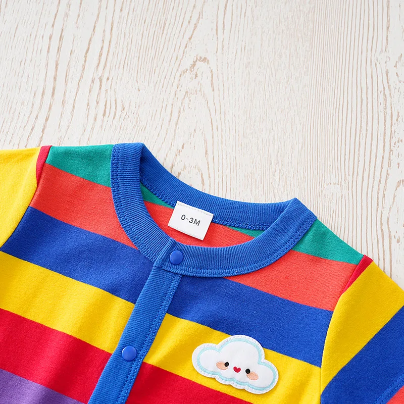 ملابس الأطفال حديثي الولادة بألوان قوس قزح من القطن على الموضة بدلة للأطفال الرضع بأكمام قصيرة من قطعة واحدة بدلة قطعة واحدة رومبير صيفي #3