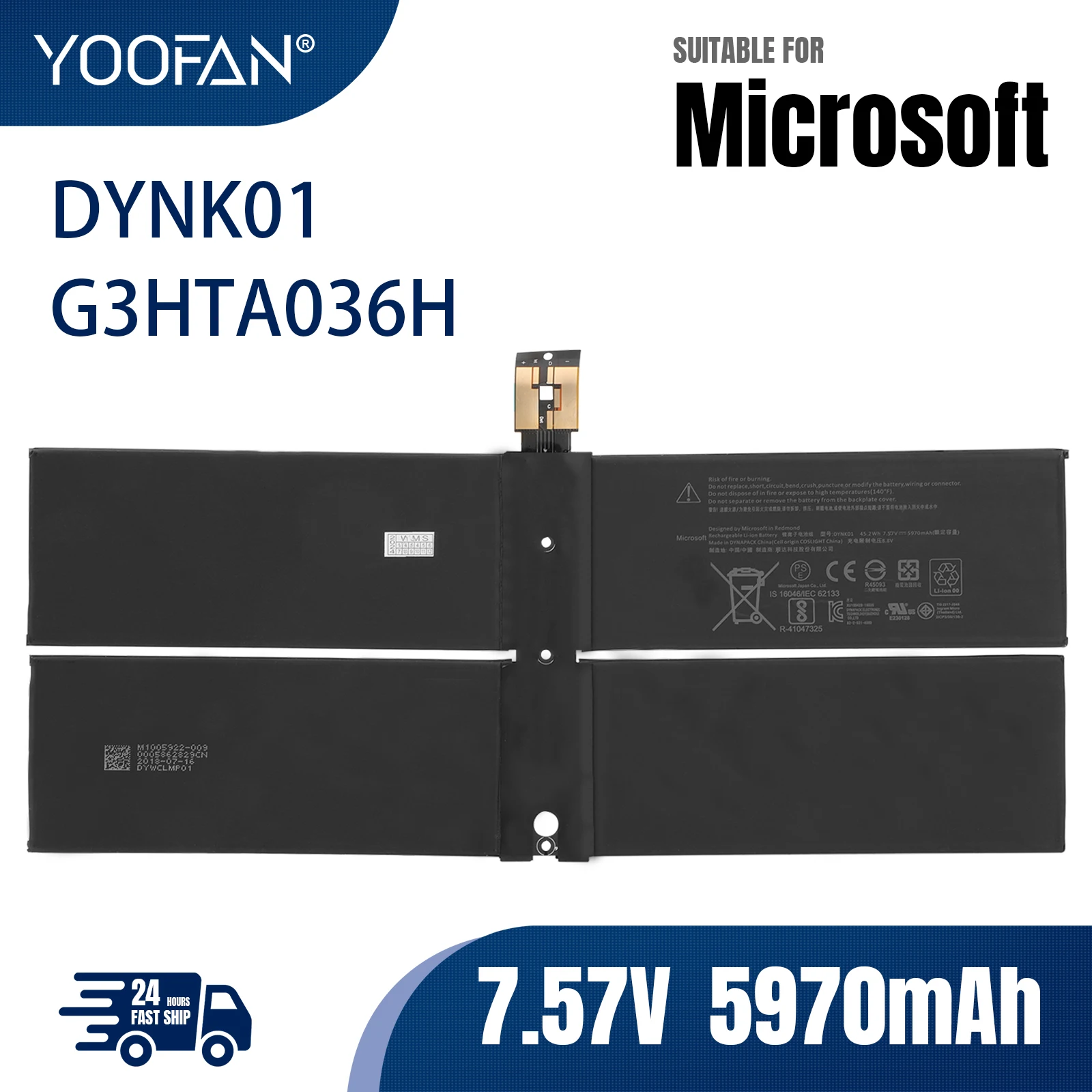 

YOOFAN G3HTA036H DYNK01 Laptop Battery 7.57V 45.2Wh 5970mAh 4-Cells For Microsoft Surface 1st Gen Laptop 1769 2017 Series