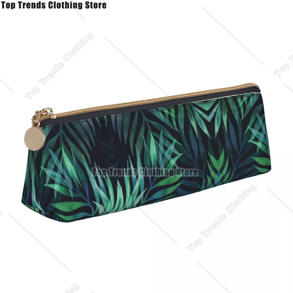 Kawaii Pencil Case Dark Green Palms Leaves Pencil Box Nature School Pencil Cases Boy Girl Zipper Printed School Stationery