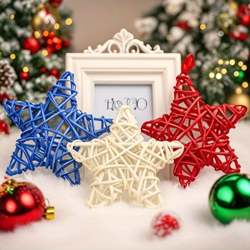 Woven Rattan Star Shaped Hanging Ornaments - Independence Day and Christmas Decoration, Shopping Mall and Home Window Decoration