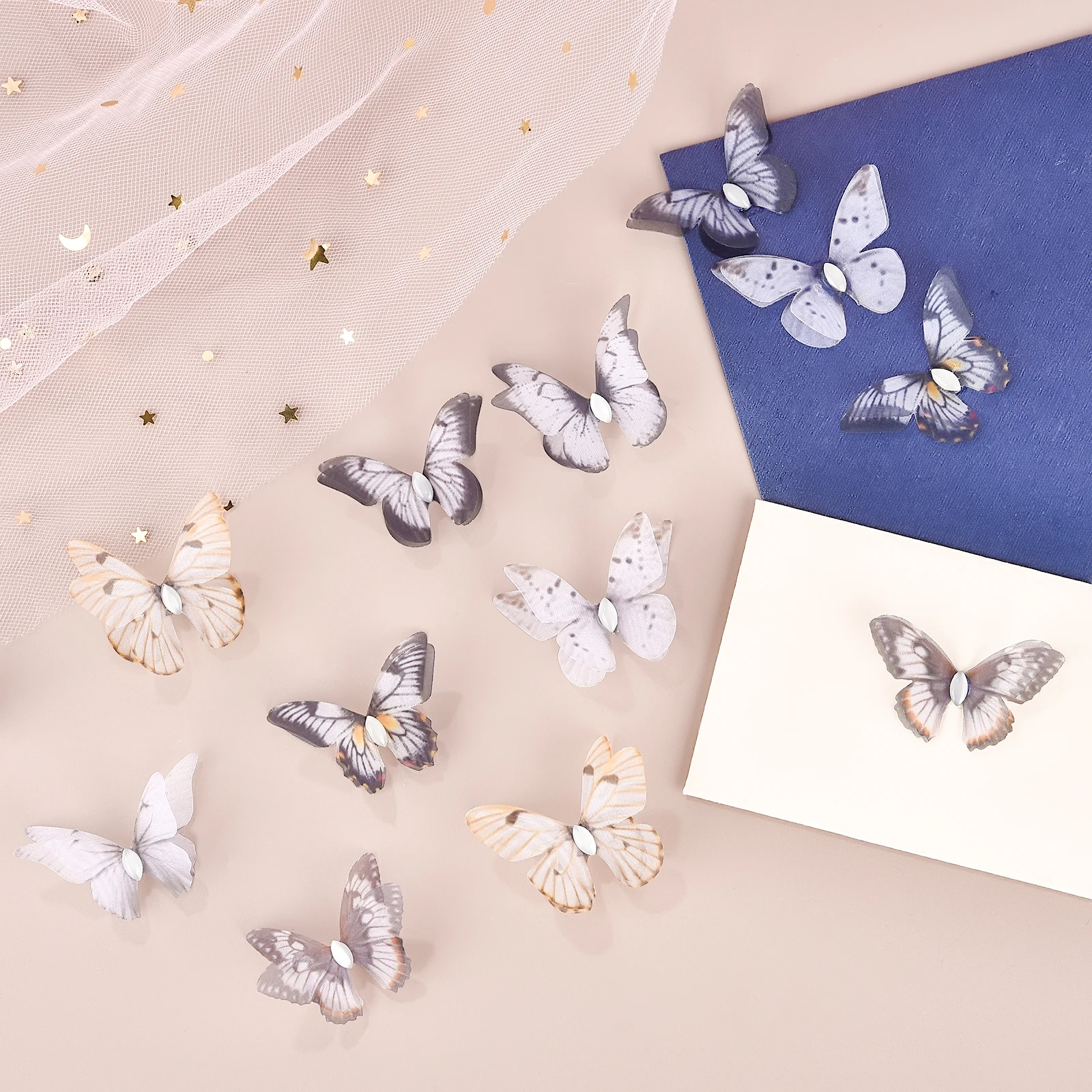 

10pcs Luminous Gradient Color Organza Fabric Butterfly Appliques Translucent Chiffon Butterfly For DIY Sewing Craft Decor 4.5cm