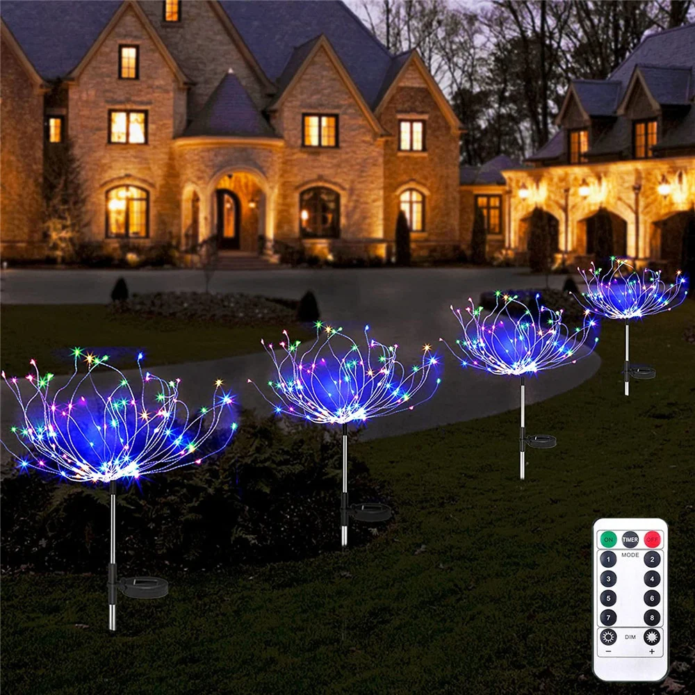 Solar Firework Garden Lights 8Modes 120leds Copper Wire Starburst String Lights Christmas Wedding Garden Landscape Path Lamp