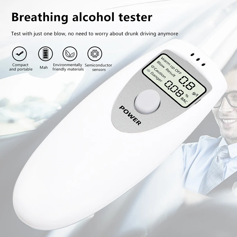 Efficient Alcohol Monitoring Portable Breathalyzer: Digital No-Contact Analyzer with LCD Screen.