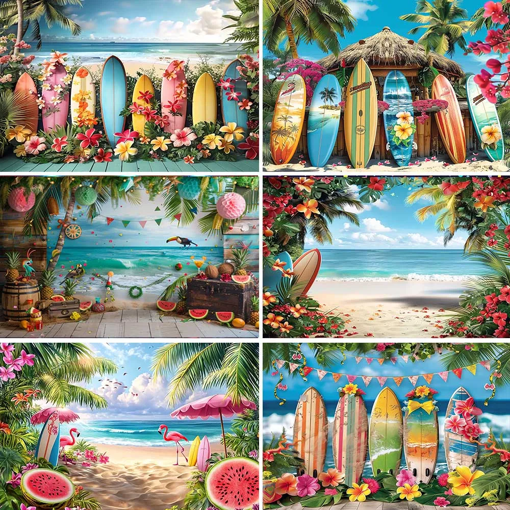 

Summer Photography Backdrops Seaside Party Beach Surfboard Background Birthday Portrait Photo Banner Studio Props
