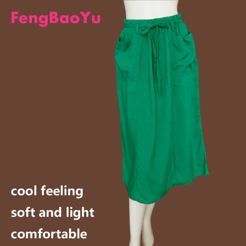 Fengbaoyu Jade Cotton Silk Woman Wears a Rope-tied Medium-length Skirt With Comfortable and Cool Pockets on Both Sides 4XL5XL