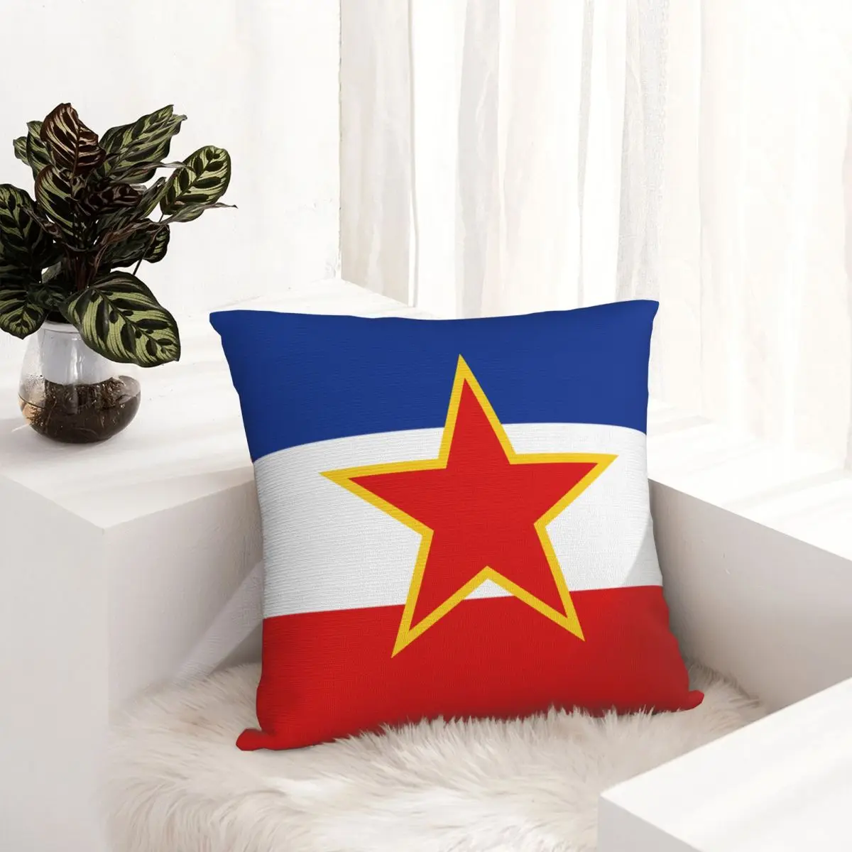 Yugoslavia Flag Pillowcase Polyester Cushion Cover Decorations Throw Pillow Case Cover Home Zippered 40X40cm