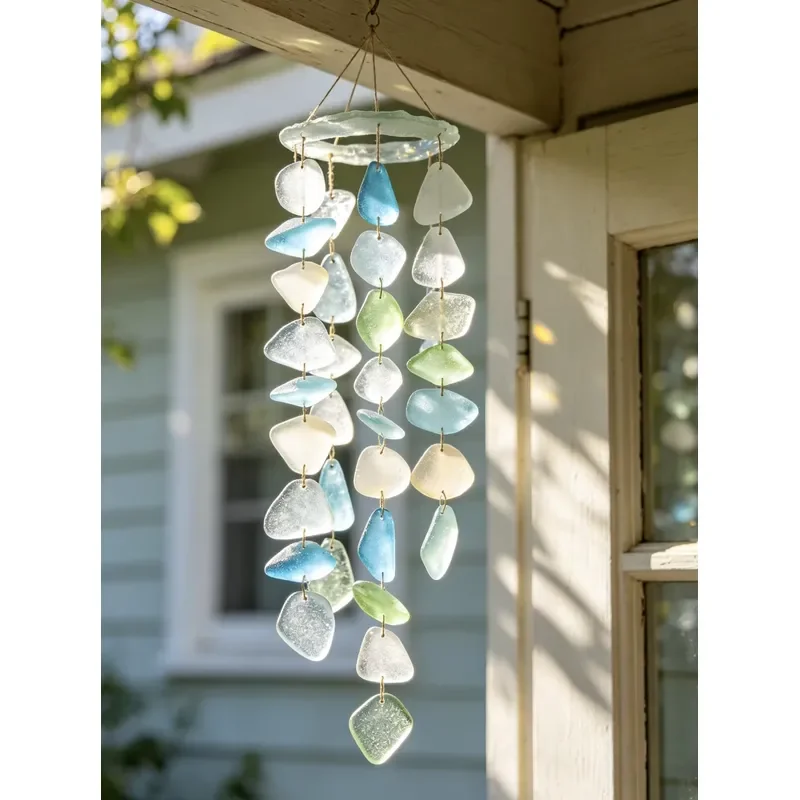 Handmade sea glass wind chimes coastal style art pendants home garden decoration gifts