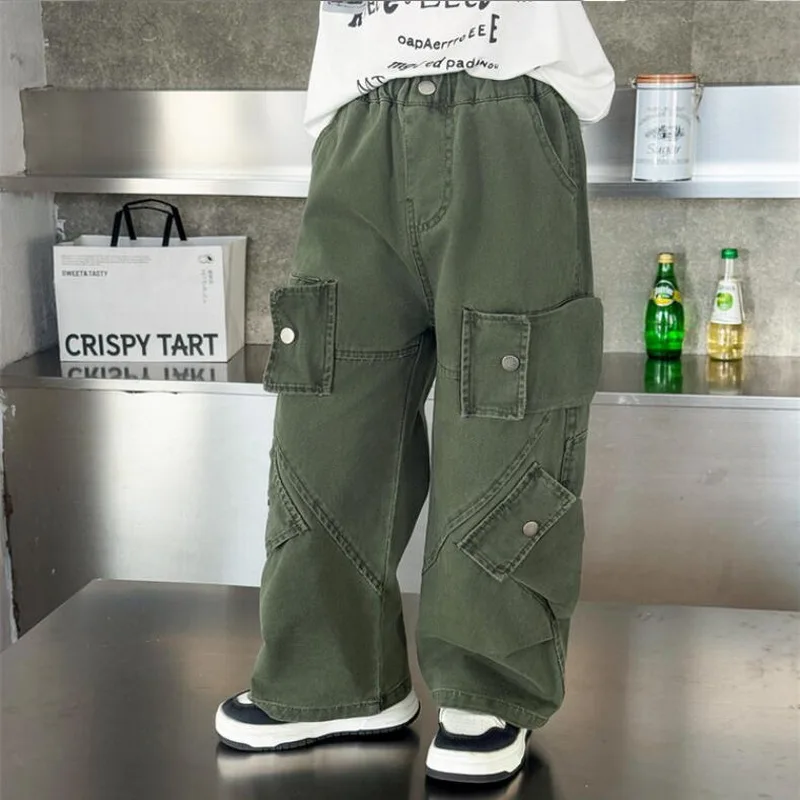 

Новые весенне-осенние штаны для мальчиков 2-10 лет, брюки с большими карманами для детей, детские штаны-карго, повседневные штаны для мальчиков