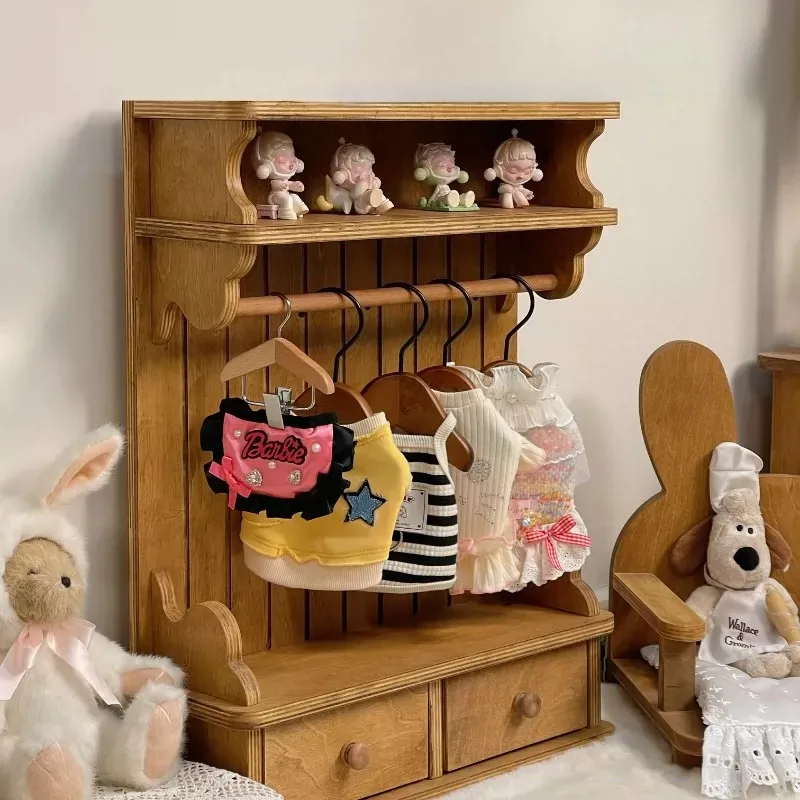 Wooden Pet Wardrobe Vintage Puppy Storage Cabinet with Drawers Large Capacity Durable Cat Dog Storage Rack Pets Accessories