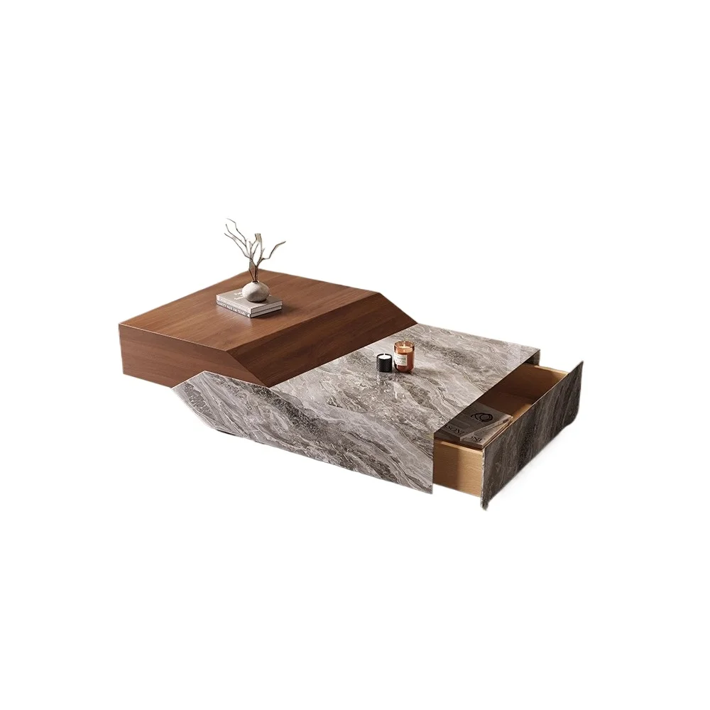 

Light luxury coffee table Premium minimalist walnut leather home living room Modern minimalist coffee table