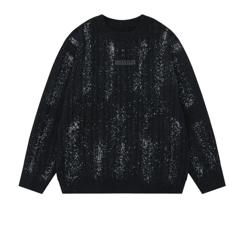 

Autumn and Winter Men's Street Trendy Fashionable Vintage Hoodie Knitted Sweater Spray Printed Tie Dyeing Loose Casual Hoodie