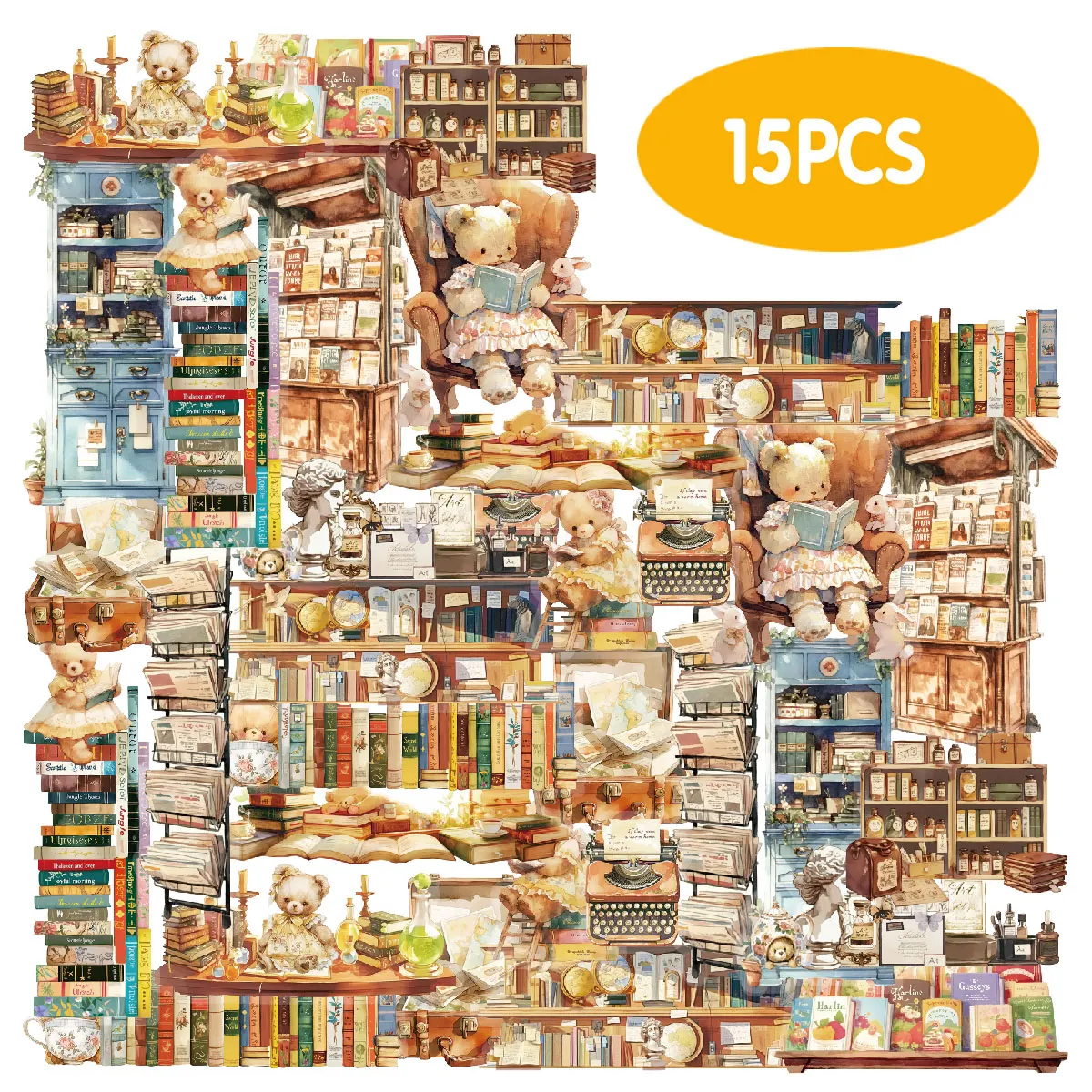 

Набор винтажных наклеек с книжным узором, 15 шт. для скрапбукинга, фотоальбомов, школьных принадлежностей, детских подарков, канцелярских украшений