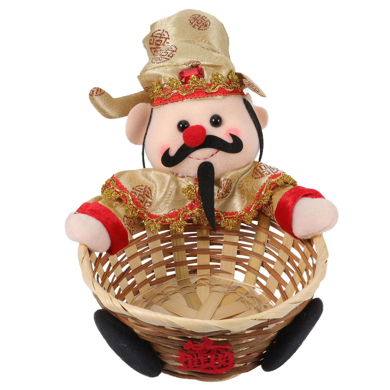 

God of Wealth Candy Basket Cartoon New Year Decoration Woven Storage Desk Business Bamboo Home