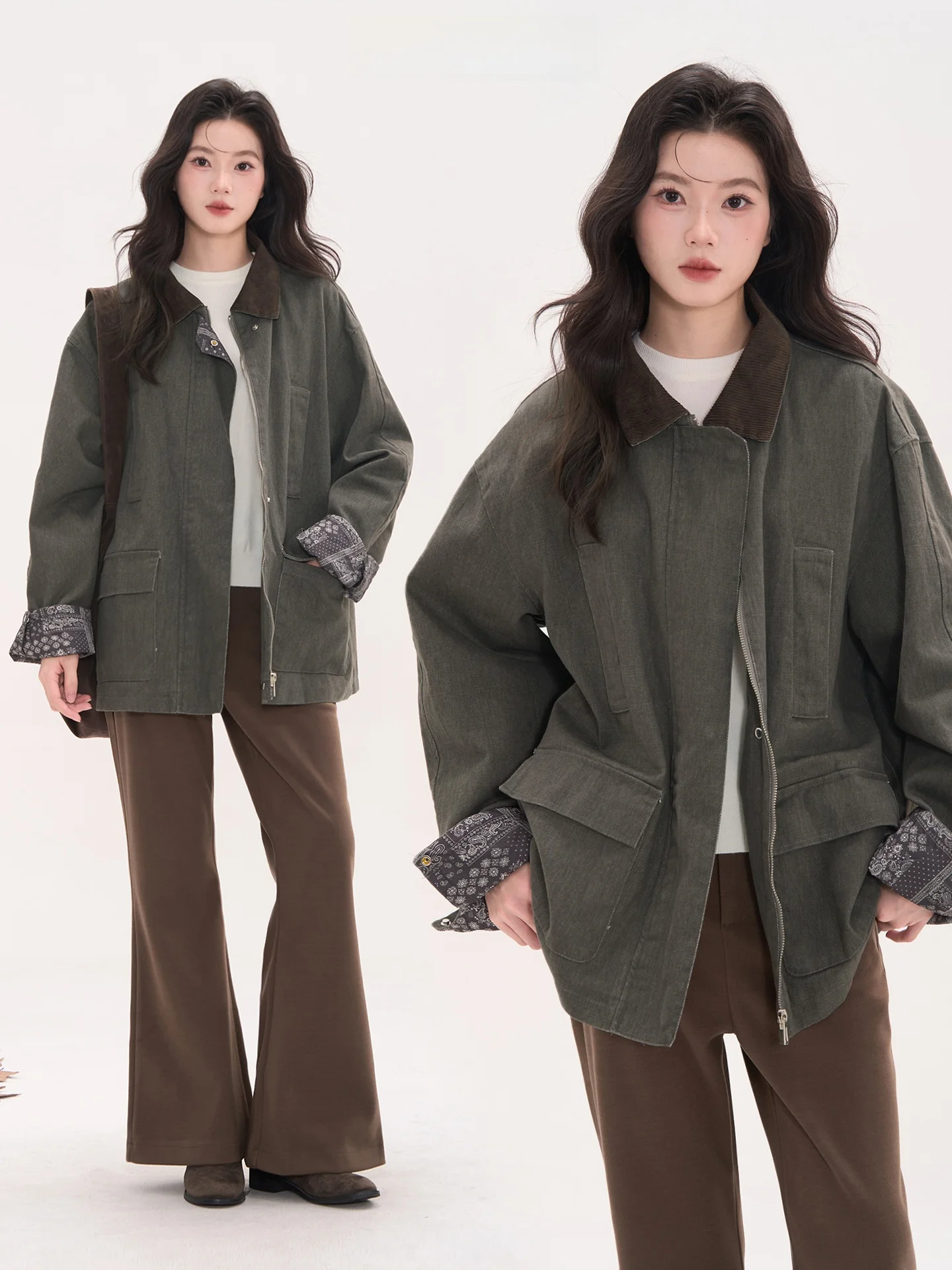 

Женская джинсовая куртка Heme Autumn с длинными рукавами и воротником, с принтом «Пшеничное поле, окно, тонкий туман, розы, цветы», в рабочем стиле