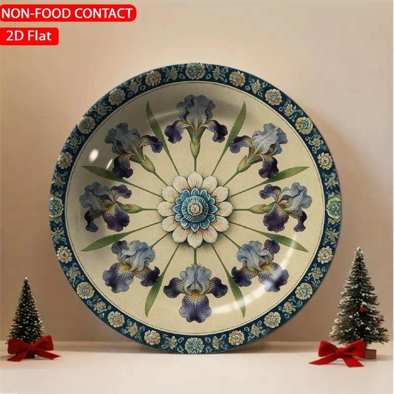 1pc Mandala Floral Blue Ceramic Plate Non-food Contact, Home Desk Ornaments, Living Room and Bedroom Decorations, Suitable for