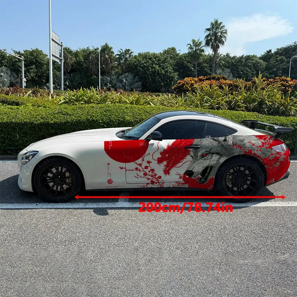 2pcs Giant Wolf Car Side Decals | Self-Adhesive PVC Waterproof & Scratch-Resistant Stickers, Fashionable Decals