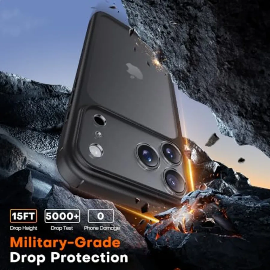 Чехол TAURI для iPhone 17 Pro Max, полная защита камеры с защитной пленкой для экрана, полупрозрачный матовый чехол в стиле милитари, защита от ударов