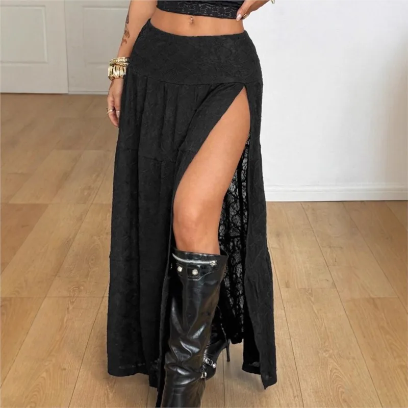 Women's Skirt Summer Fashion New Beach Style Textured Slit Long Skirt Sexy Vacation A-Line Boho White Midi Skirt For Women 2026