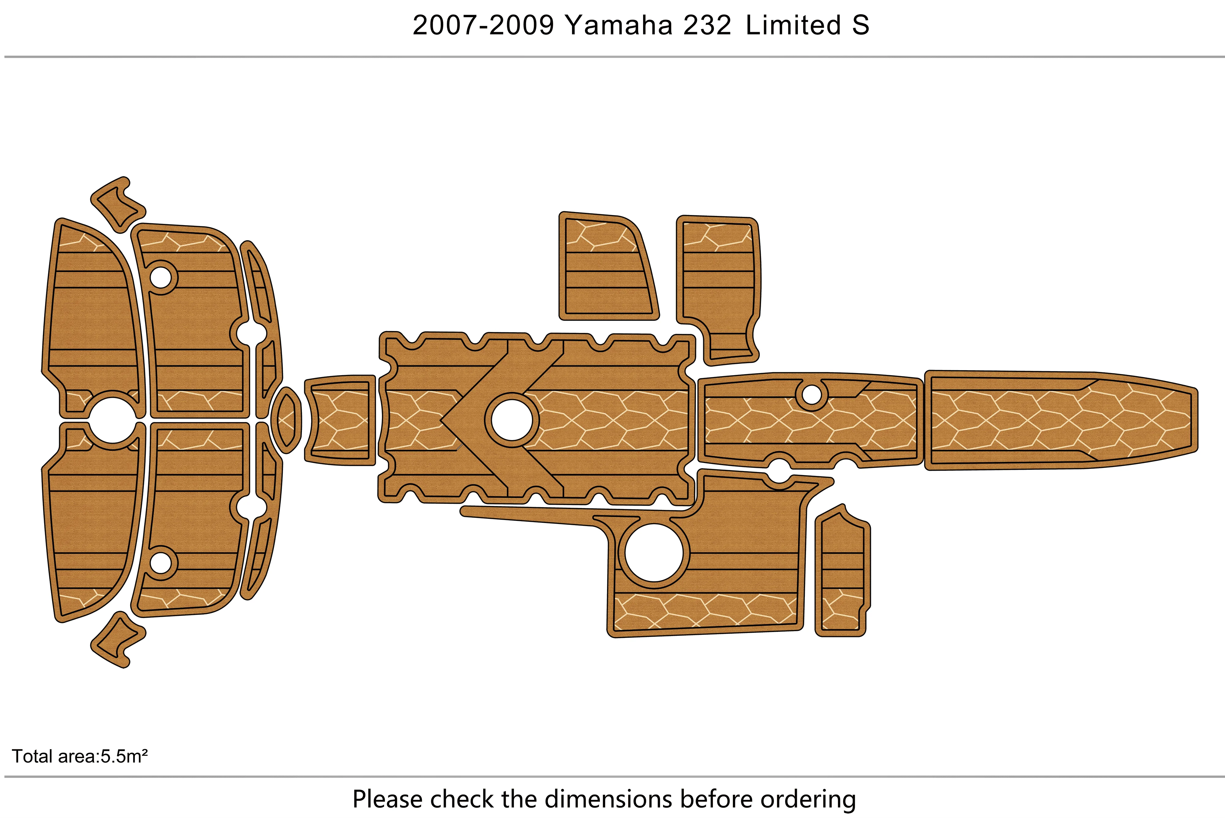 Self-Adhesive faux Teak EVA Marine Mat 2007-2009 Yamaha 232 Limited 6mm (1/4