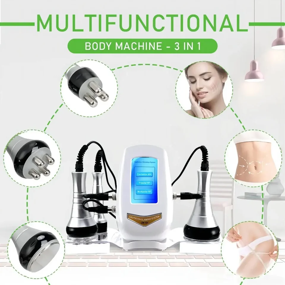メグ3 IN 1 SLIMMING MACHINE 40KHz Tool 40K Cavitation Ultrasonic Body Slimming Machine Multi-Polar