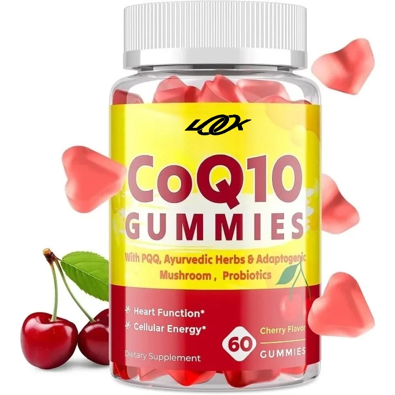 

400 MG Coenzyme Q10 Soft Candy - Energy, Immune Health Support with Mushroom Mix and Probiotics, Cherry Flavored Soft Candy