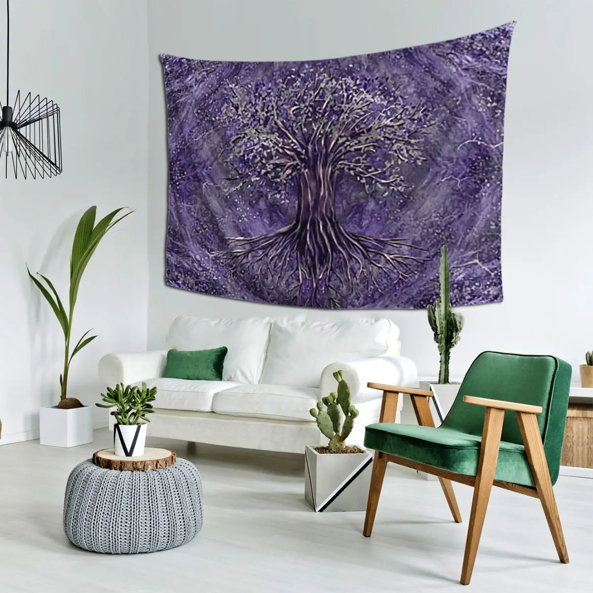 

Tree Of Life -Yggdrasil Amethyst And Silver Tapestry Wall Hanging Aesthetic Home Decoration Tapestries for Living Room Bedroom