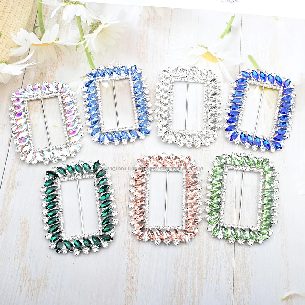 Big Alloy Metal Crystal Belt Button Rectangle Rhinestone Buckle for Wedding Chair Sash Dress Shoes Diy Decoration Accessories