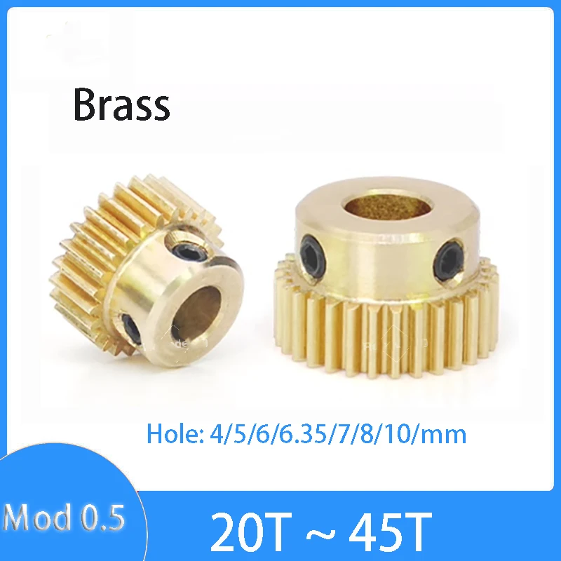 1Pcs 0.5M 20T-45T Spur Gear Brass Pinion Step Gear 0.5 Mod 20 - 45 Teeth Bore 4/5/6/6.35/7/8/10mm For Transmission Accessories
