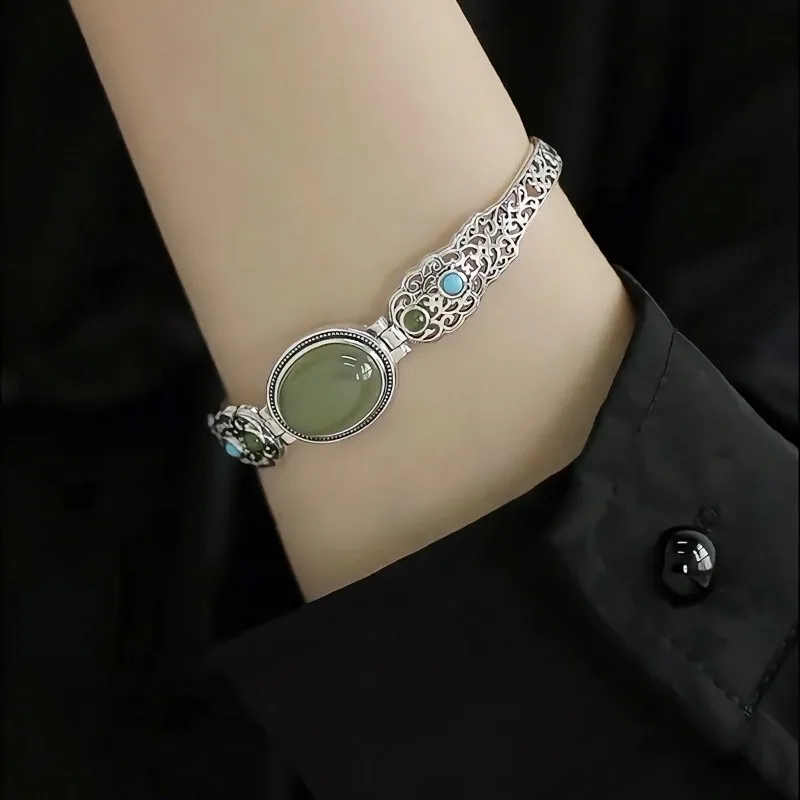 

Современный китайский этнический винтажный браслет-манжета в стиле Гочао с ажурным орнаментом, изысканный, элегантный, универсальный, для повседневной носки, подарок для женщин