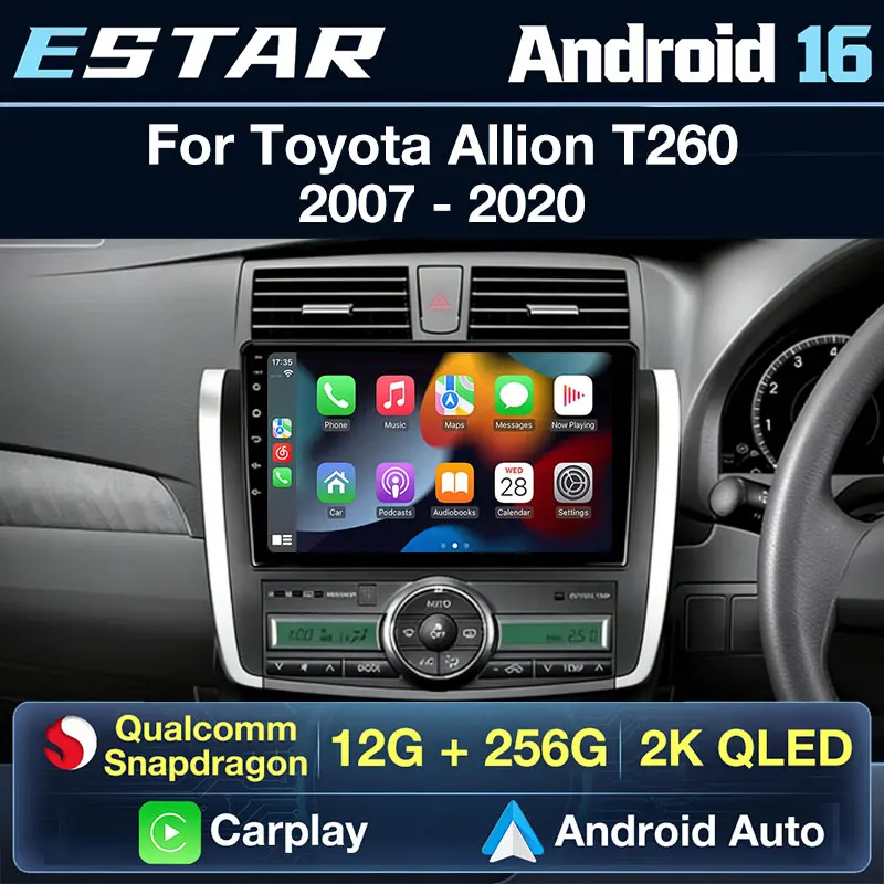 Wireless Carplay Android 16 For Toyota Allion T260 2007 - 2020 Right-hand Drive RDS DSP Stereo Multimedia BT WIFI GPS QLED 2din