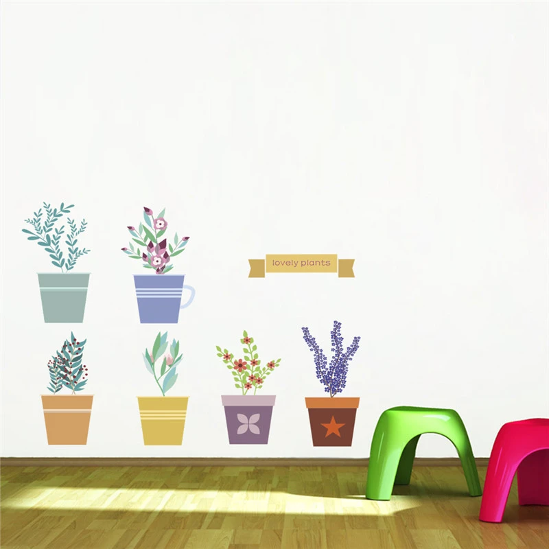 Lavender Flowers Pot Wall Art Sticker For Office Shop Baseboard Home Decor Diy Natural Style Wall Mural Pvc Decal Poster