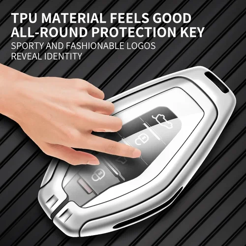 Imagen 2 del producto Funda de cuero de aleación de Zinc para llave de coche, soporte de carcasa para Jetour X70 X70plus X90 X95, llavero de protección, cadena, accesorios sin llave