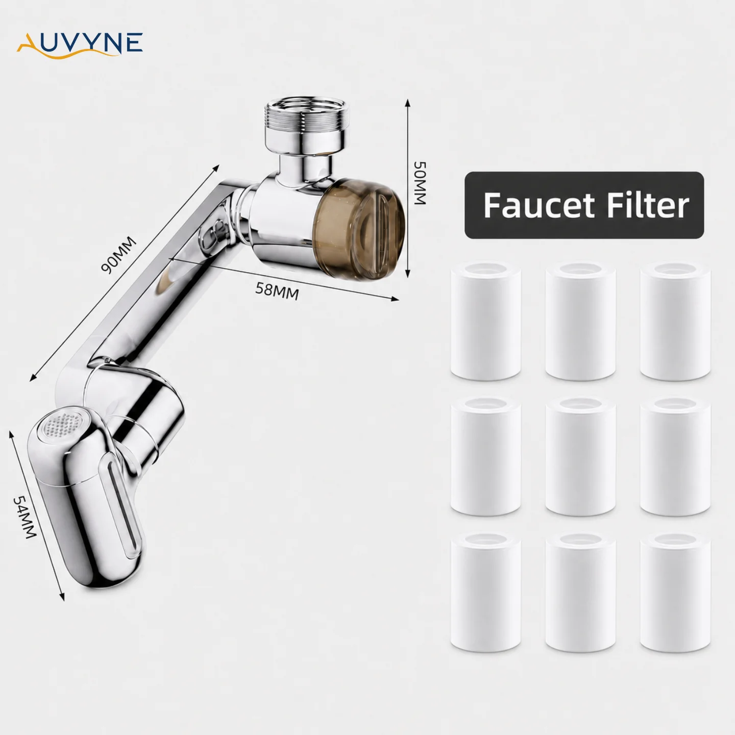 1080 ° Draaibare kraanverlenger, kraanbeluchter waterfilter, 4-modi anti-spat kraansproeier voor keuken en badkamer, 9 PP-filters