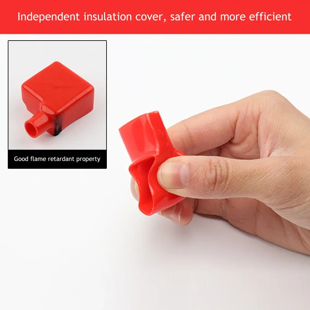 2Pcs Square Motorcycle Car Battery Terminals Rubber Covers Battery Terminals Protection Sleeve Positive Negative Pole Cover